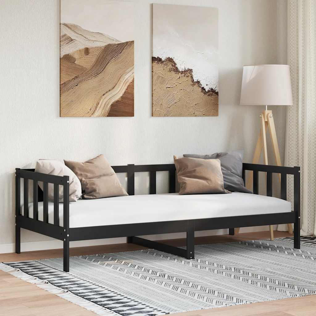 Dormeuse Nera in Legno Massello di Pino 90x200 cm