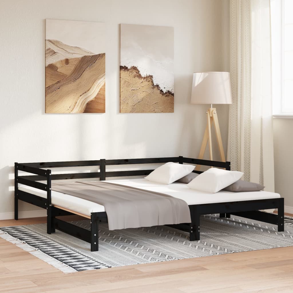 Dormeuse Estraibile Nera Massello di Pino 2x(90x200) cm