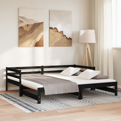 Dormeuse Estraibile Nera Massello di Pino 2x(90x200) cm