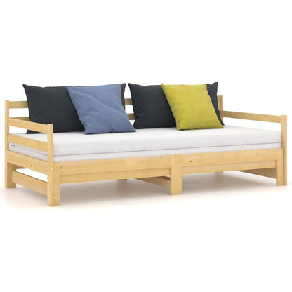 Divano Letto Estraibile in Legno Massello di Pino 2x(90x200) cm