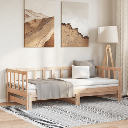 Divano Letto Estraibile in Legno Massello di Pino 2x(90x200) cm