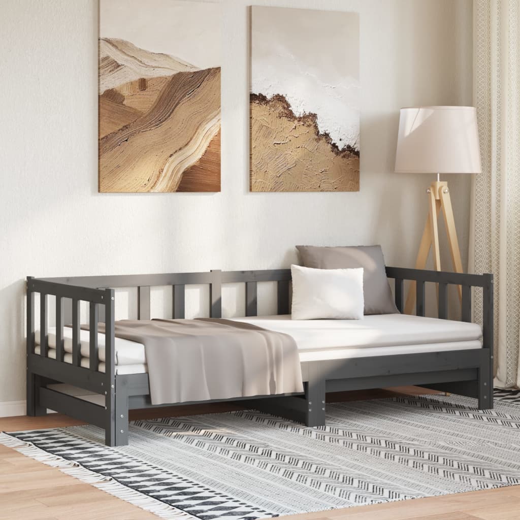 Dormeuse Estraibile Grigia in Massello di Pino 2x(90x200) cm