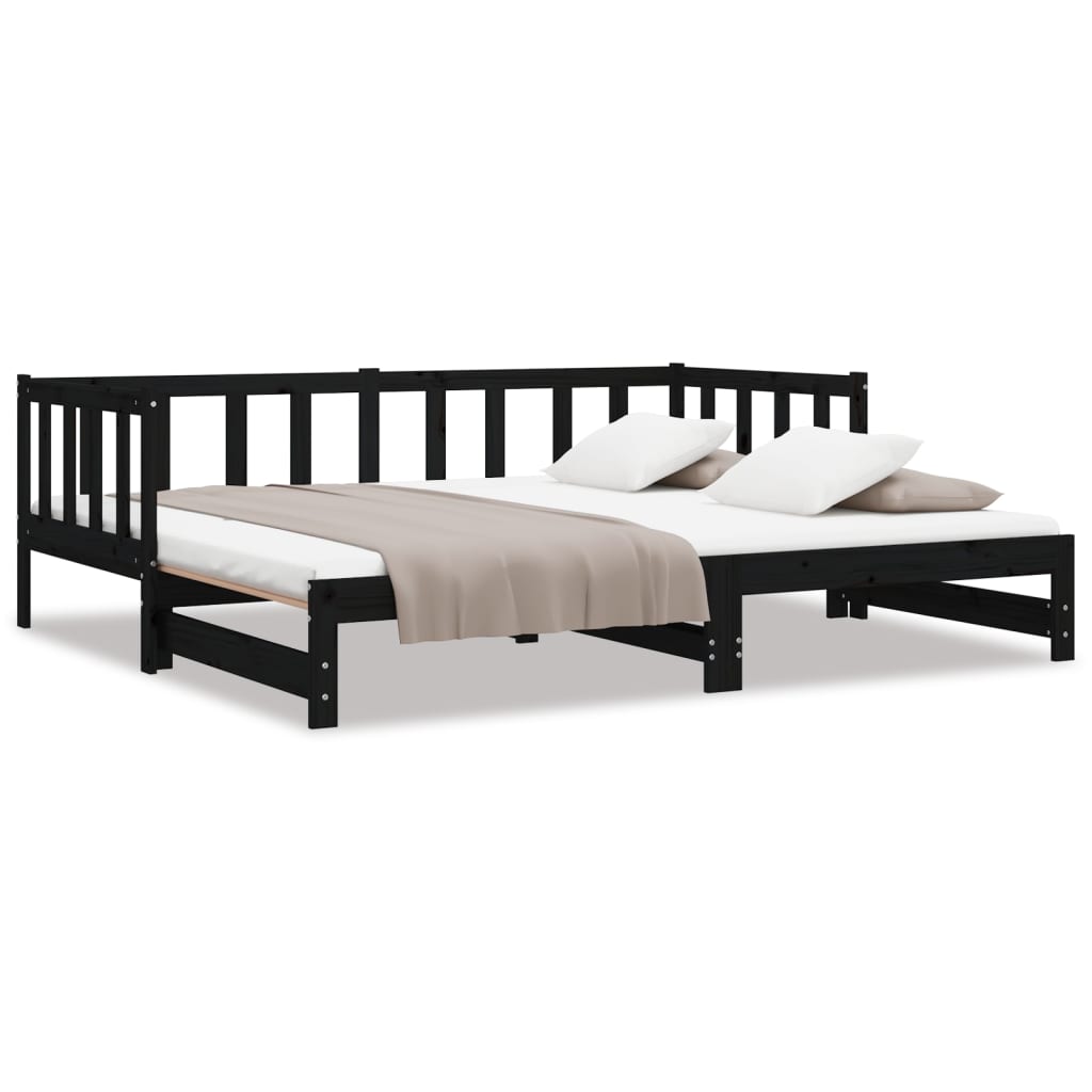 Dormeuse Estraibile Nera Massello di Pino 2x(90x200) cm