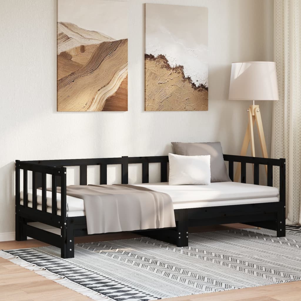Dormeuse Estraibile Nera Massello di Pino 2x(90x200) cm