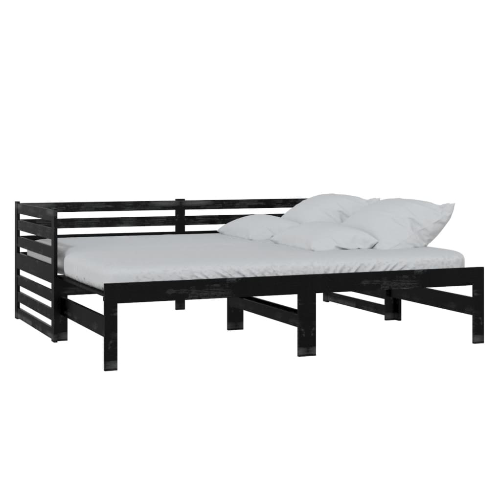 Dormeuse Estraibile Nera in Massello di Pino 2x(90x200) cm