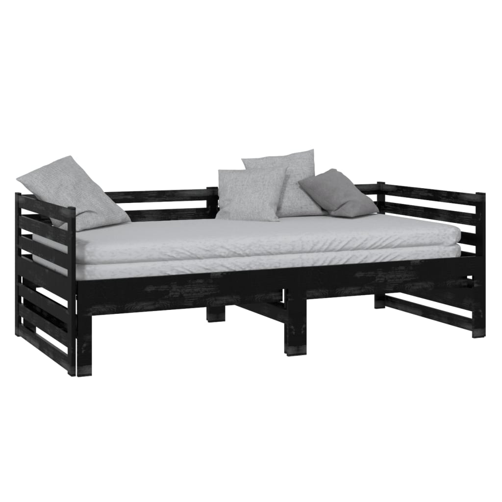 Dormeuse Estraibile Nera in Massello di Pino 2x(90x200) cm