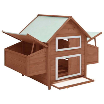 Pollaio Moka e Bianco 150x96x110 cm Legno Massello di Abete