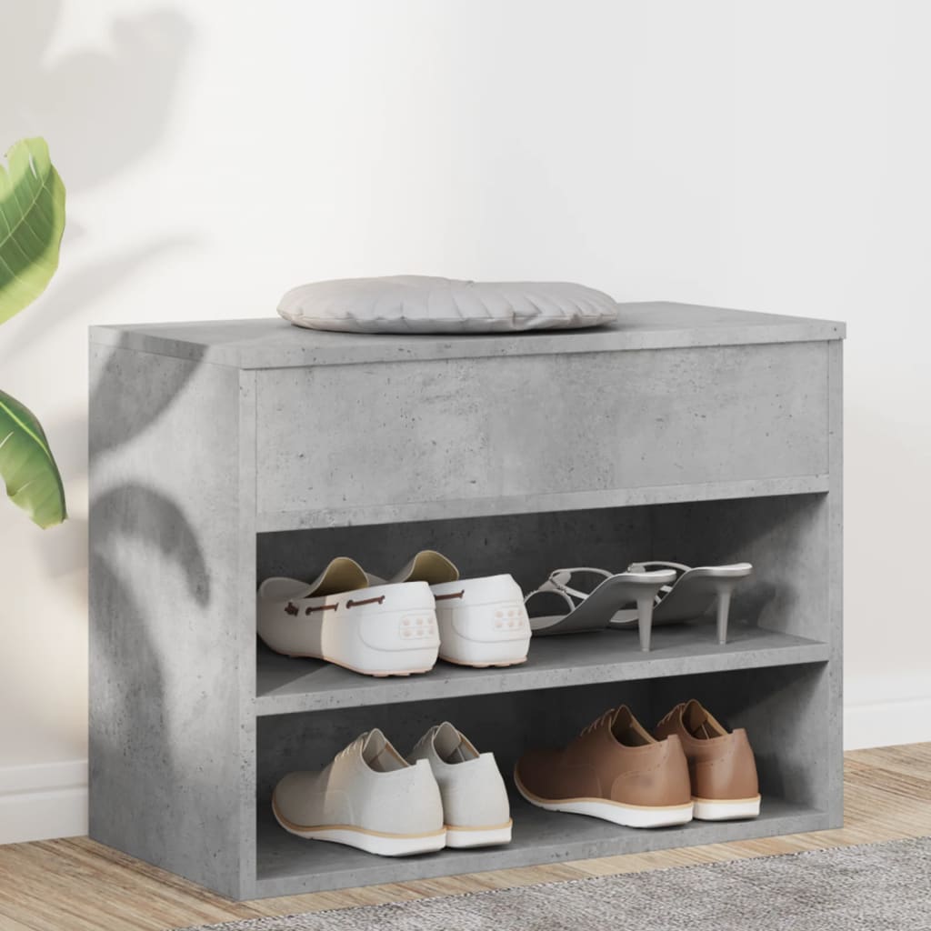 Panca Portascarpe Grigio Cemento 60x30x45 cm in Truciolato