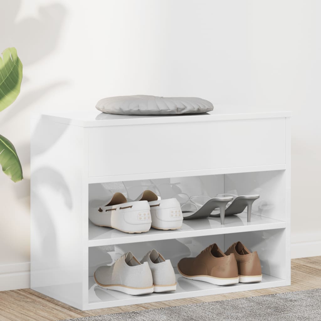 Scarpiera con Panchina Bianco Lucido 60x30x45 cm in Truciolato