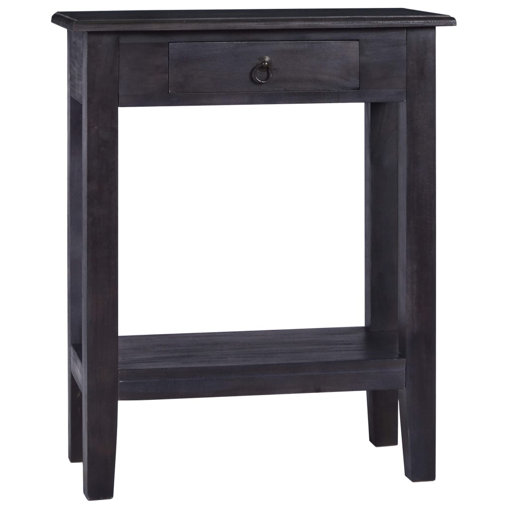 Tavolo Consolle Cassetto Nero 60x30x75 cm Legno Massello Mogano