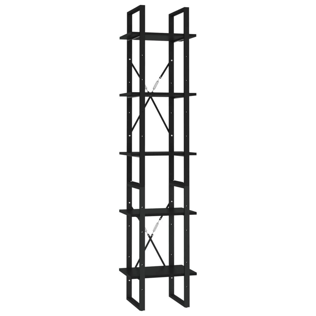 Libreria a 5 Ripiani Nera 40x30x175 cm in Legno Multistrato