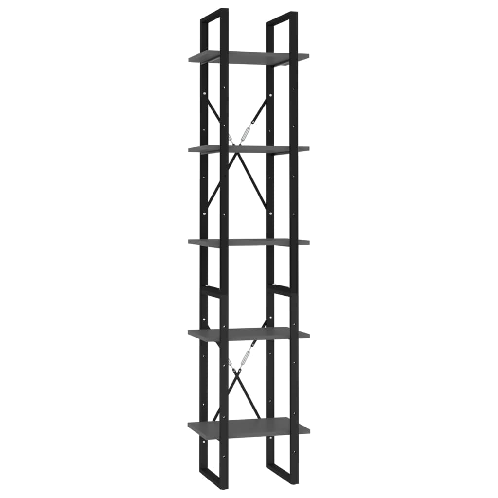Libreria a 5 Ripiani Grigia 40x30x175 cm in Legno Multistrato