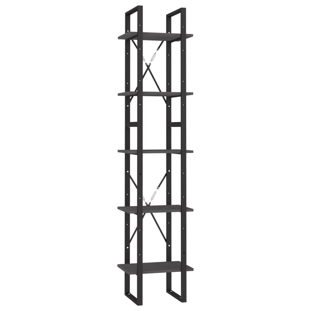 Libreria a 5 Ripiani Grigia 40x30x175 cm in Legno di Pino