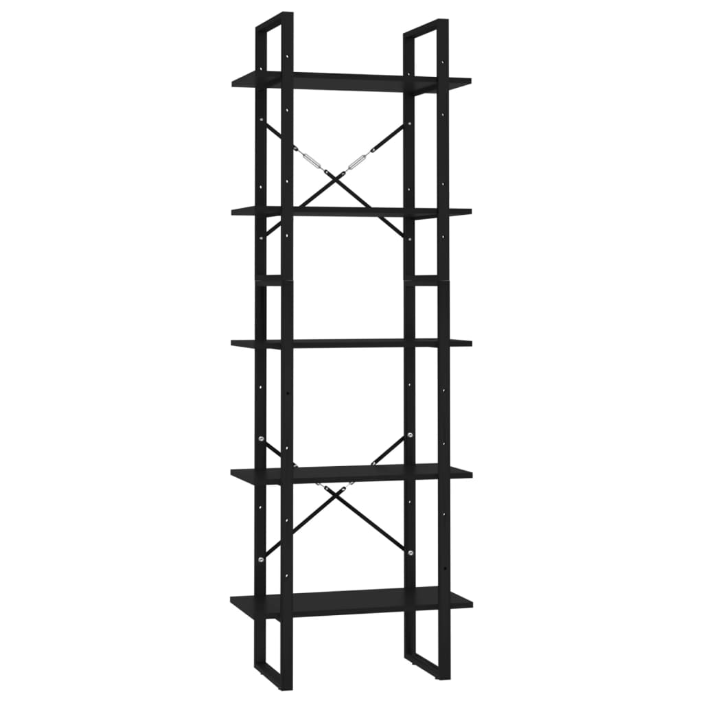 Libreria a 5 Ripiani Nera 60x30x175 cm in Legno di Pino