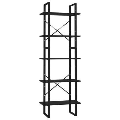 Libreria a 5 Ripiani Nera 60x30x175 cm in Legno di Pino