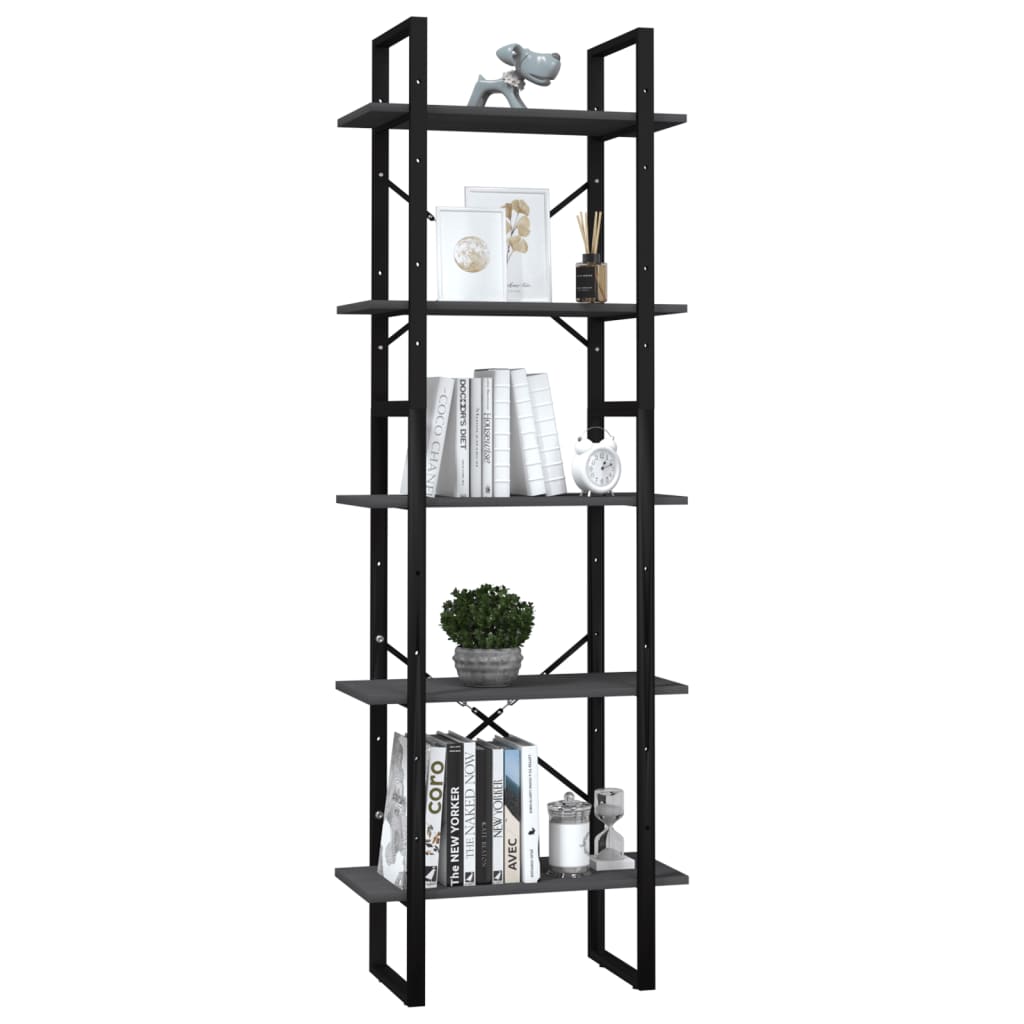 Libreria a 5 Ripiani Grigia 60x30x175 cm in Legno di Pino