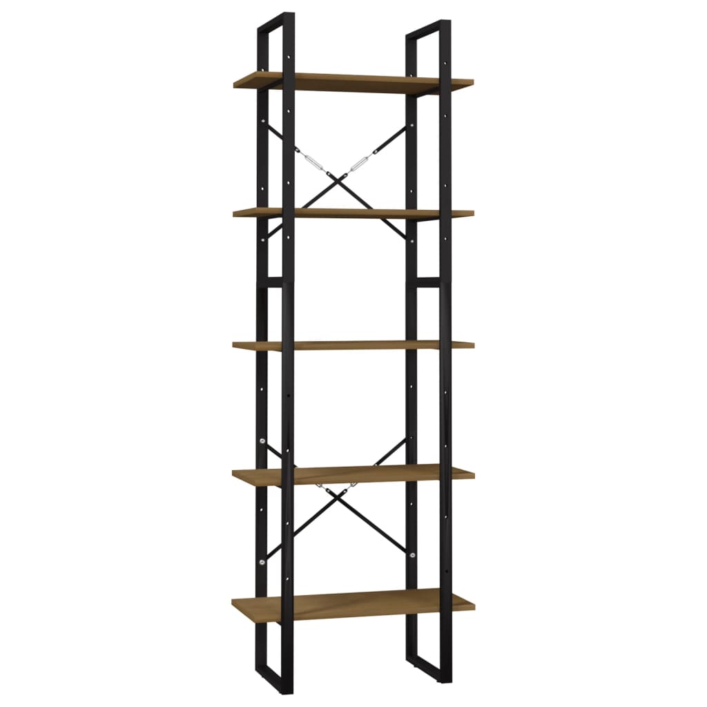 Libreria a 5 Ripiani Marrone 60x30x175 cm in Massello di Pino