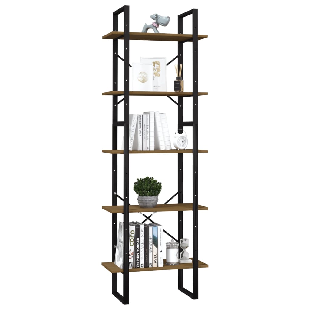 Libreria a 5 Ripiani Marrone 60x30x175 cm in Massello di Pino