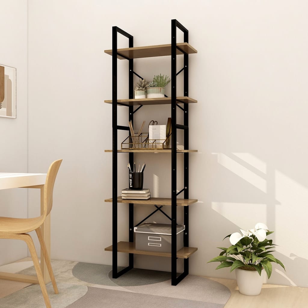 Libreria a 5 Ripiani Marrone 60x30x175 cm in Massello di Pino