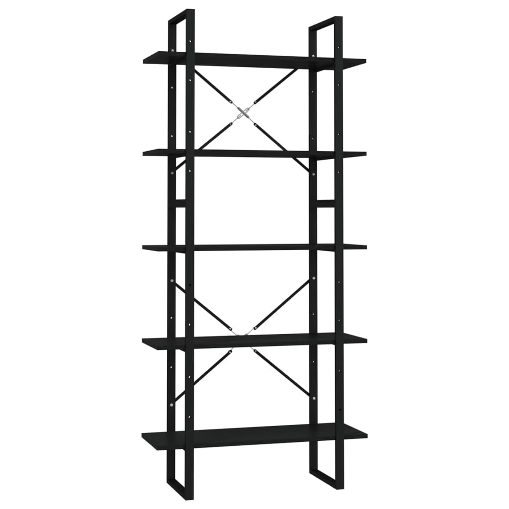 Libreria a 5 Ripiani Nera 80x30x175 cm in Legno Multistrato