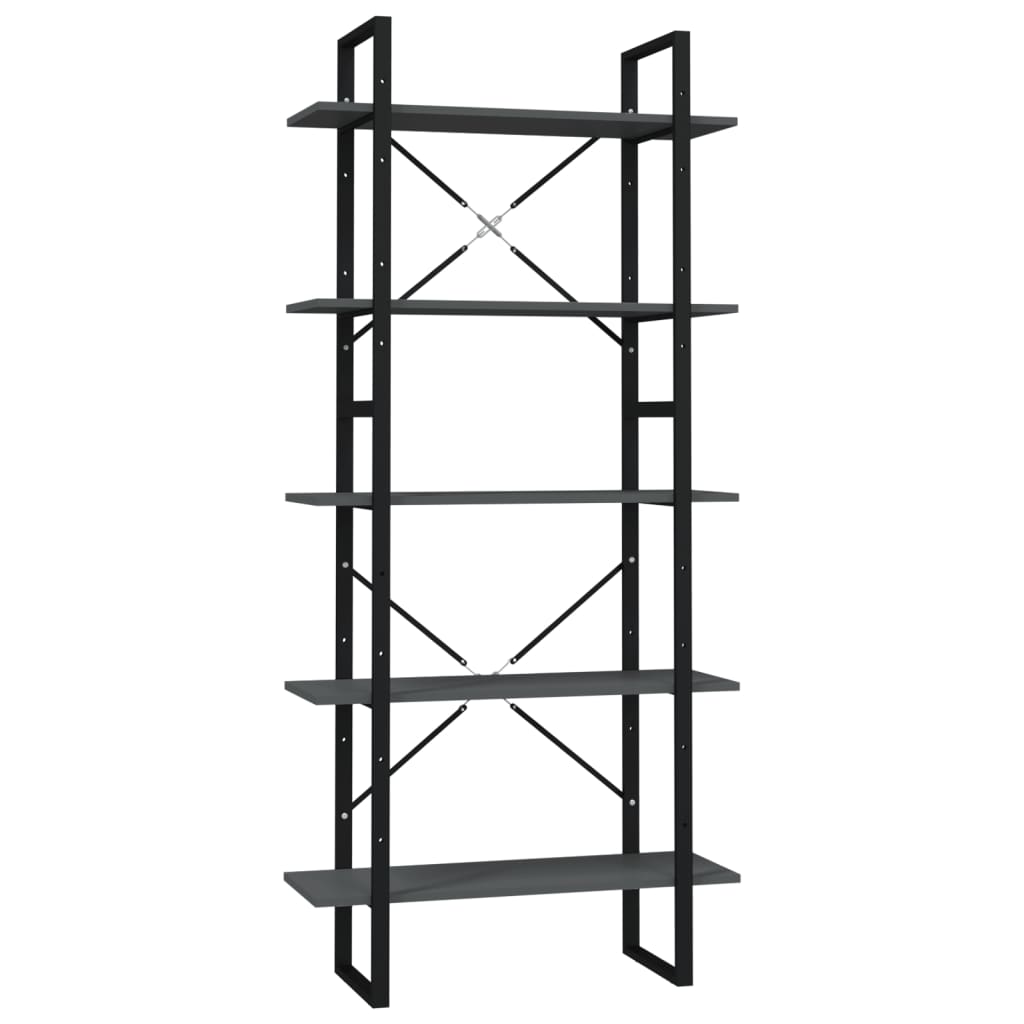 Libreria a 5 Ripiani Grigia 80x30x175 cm in Legno Multistrato