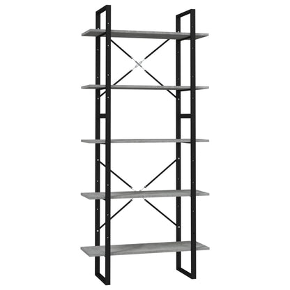Libreria a 5 Ripiani Grigio Cemento 80x30x175 cm in Multistrato
