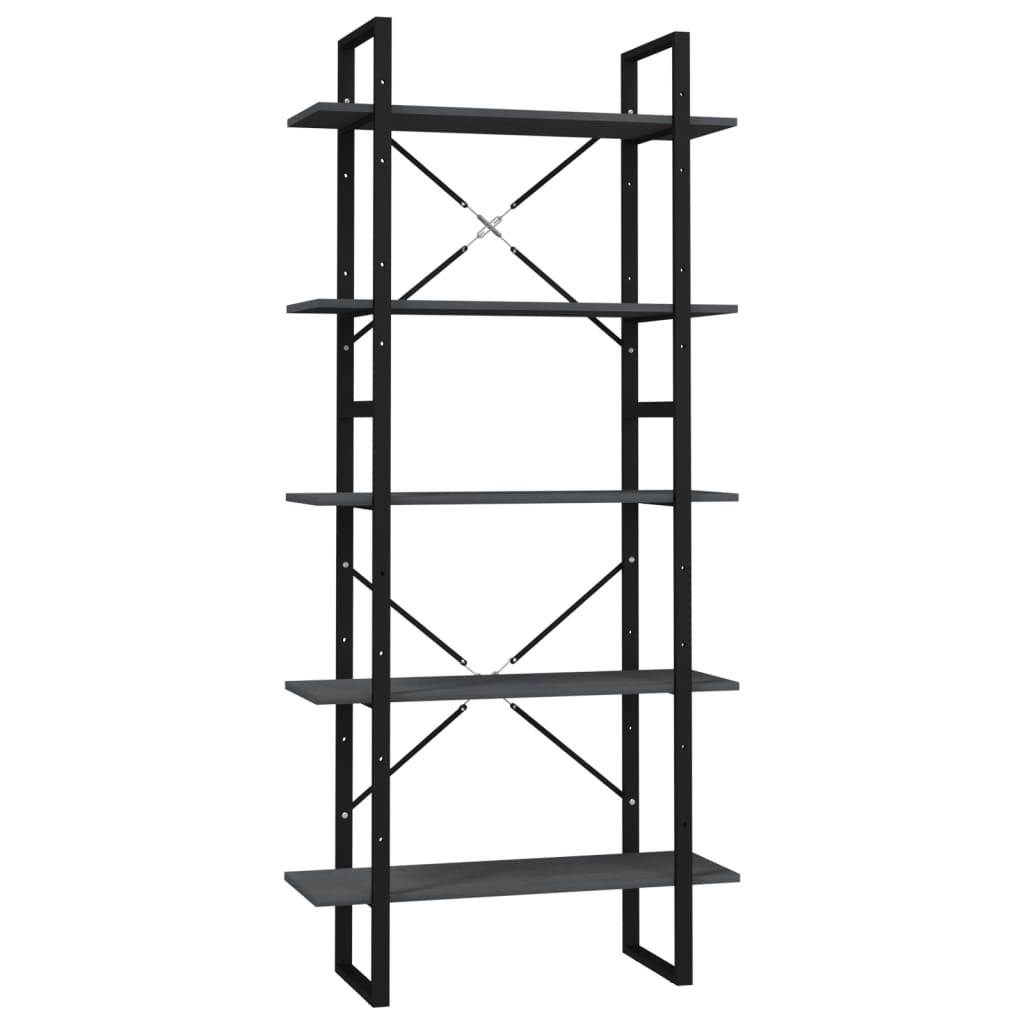 Libreria a 5 Ripiani Grigia 80x30x175 cm in Legno di Pino