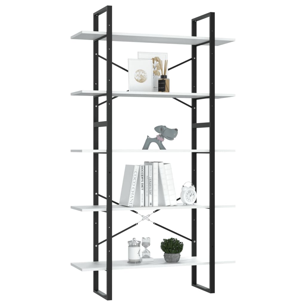 Libreria a 5 Ripiani Bianca 100x30x175 cm in Legno Multistrato