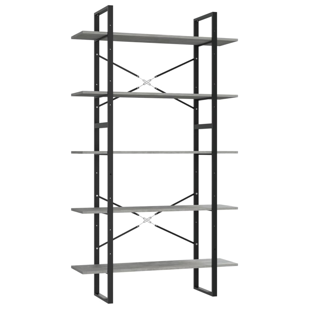 Libreria a 5 Ripiani Grigio Cemento 100x30x175cm in Multistrato