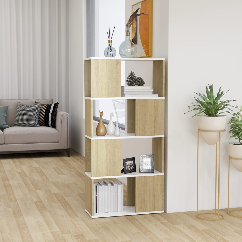 Libreria/Divisorio Bianco e Rovere Sonoma 80x24x192 cm