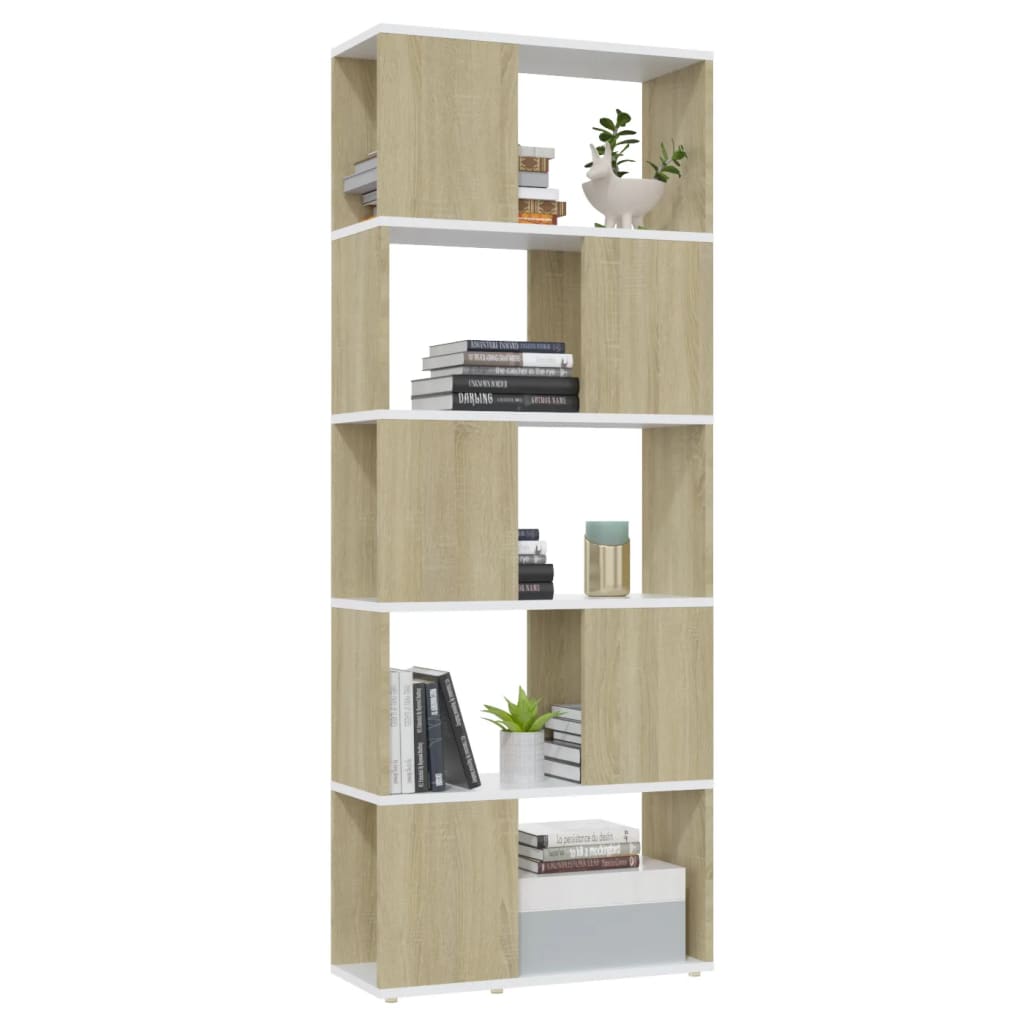 Libreria/Divisorio Bianco e Rovere Sonoma 60x24x155 cm