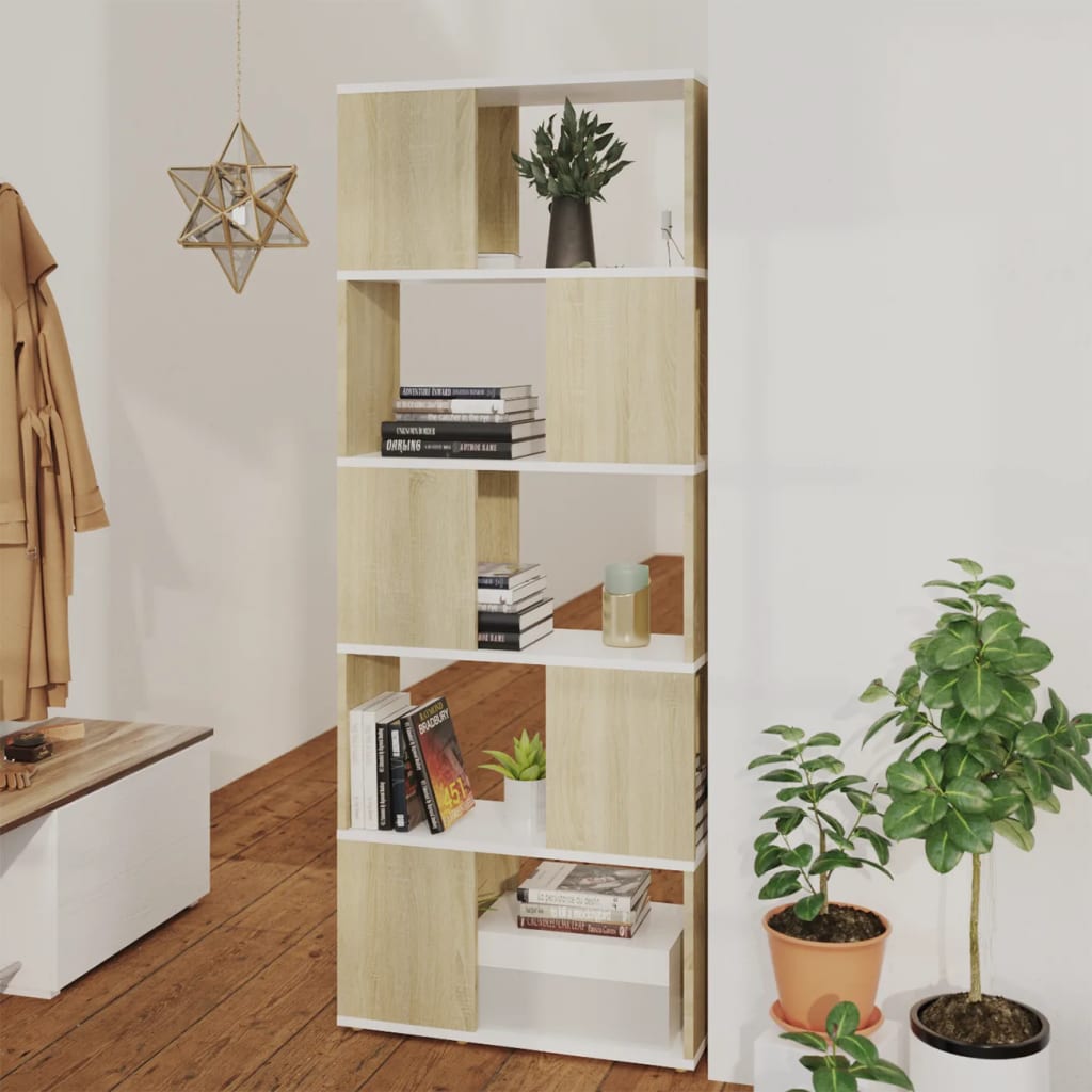 Libreria/Divisorio Bianco e Rovere Sonoma 60x24x155 cm