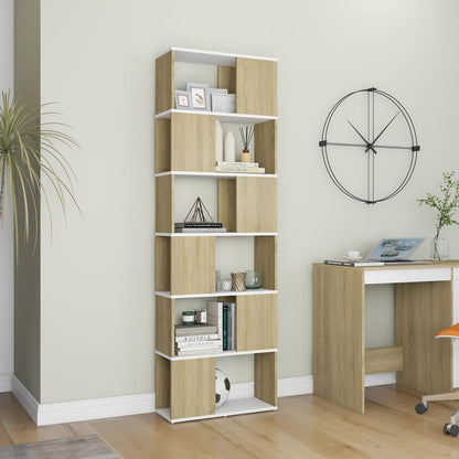 Libreria/Divisorio Bianco e Rovere Sonoma 60x24x186 cm