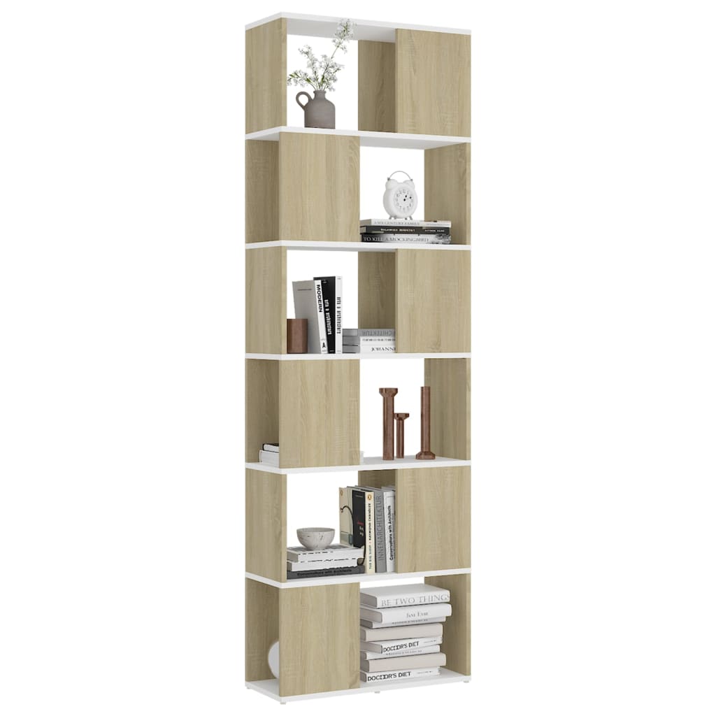 Libreria/Divisorio Bianco e Rovere Sonoma 60x24x186 cm