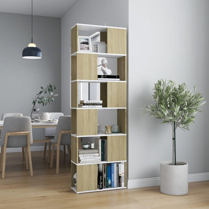 Libreria/Divisorio Bianco e Rovere Sonoma 60x24x186 cm
