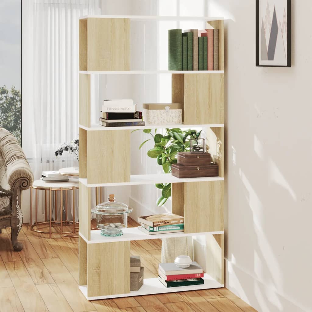 Libreria Divisorio Bianco Rovere Sonoma 80x24x155 cm Truciolato