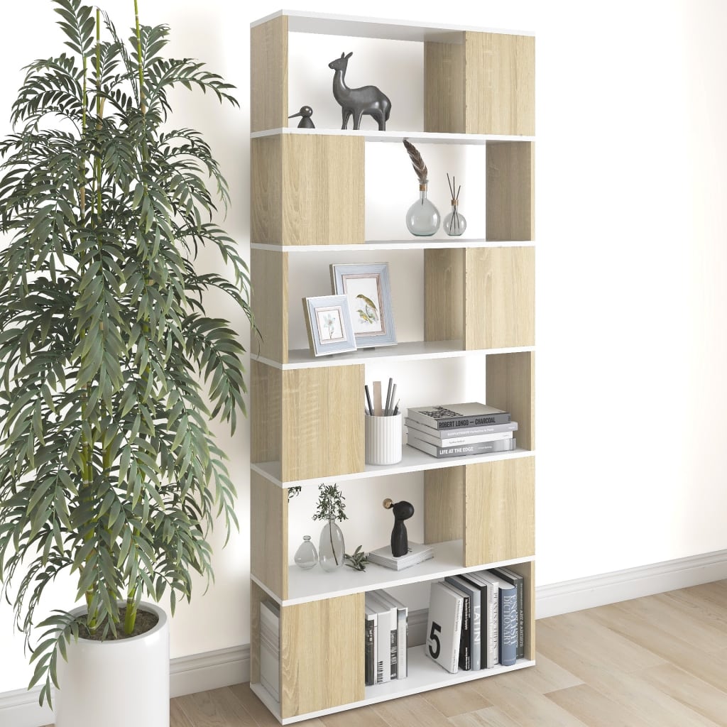 Libreria/Divisorio Bianco e Rovere 80x24x186 cm in Truciolato