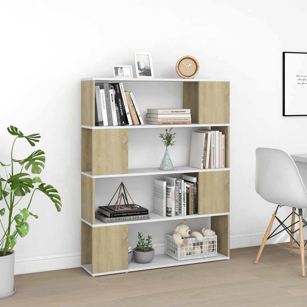 Libreria/Divisorio Bianco e Rovere Sonoma 100x24x124 cm