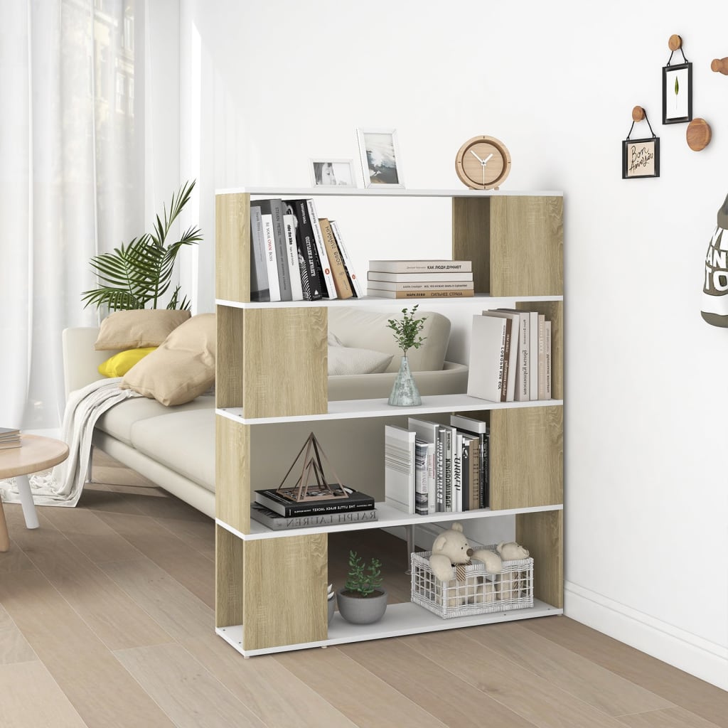 Libreria/Divisorio Bianco e Rovere Sonoma 100x24x124 cm