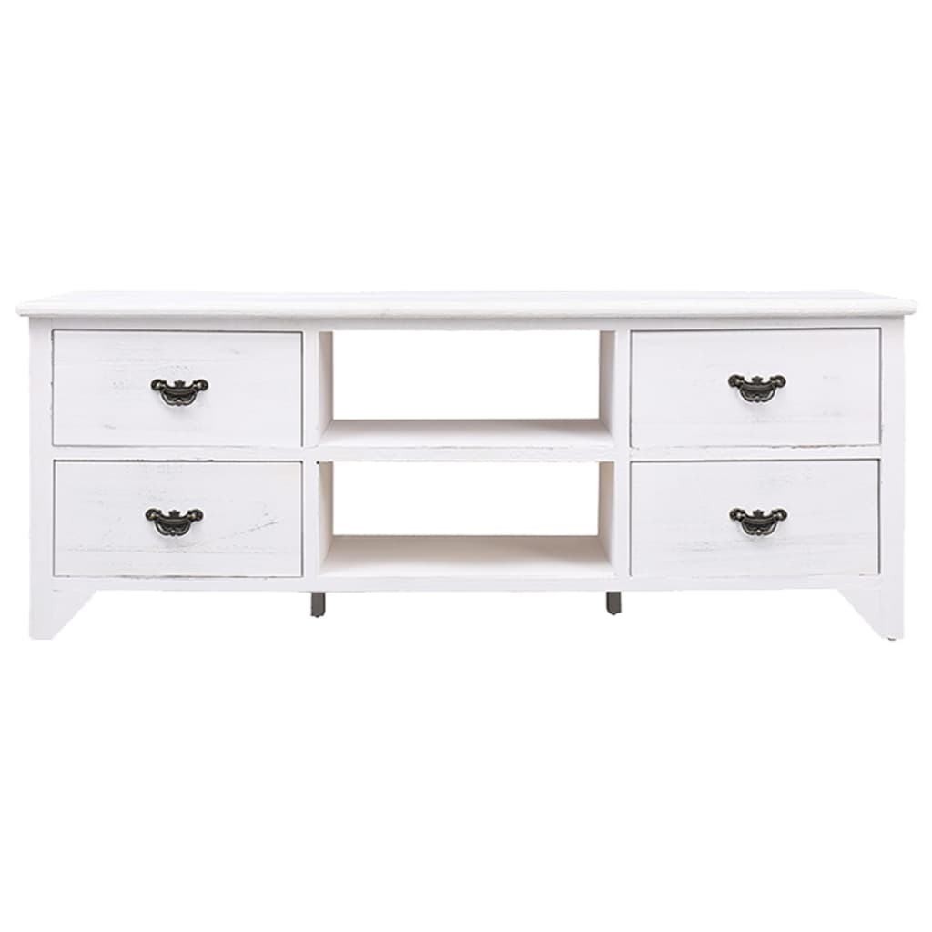 Mobile Porta TV Bianco Anticato 108x30x40 cm Legno di Paulownia