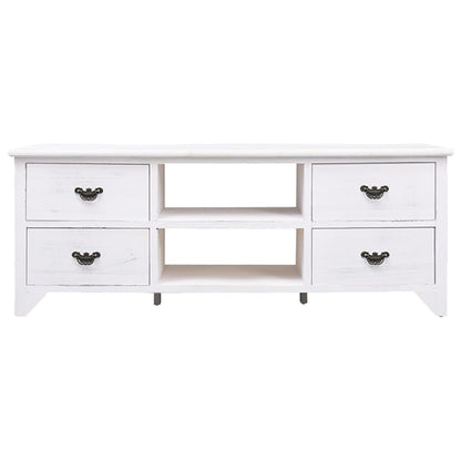 Mobile Porta TV Bianco Anticato 108x30x40 cm Legno di Paulownia