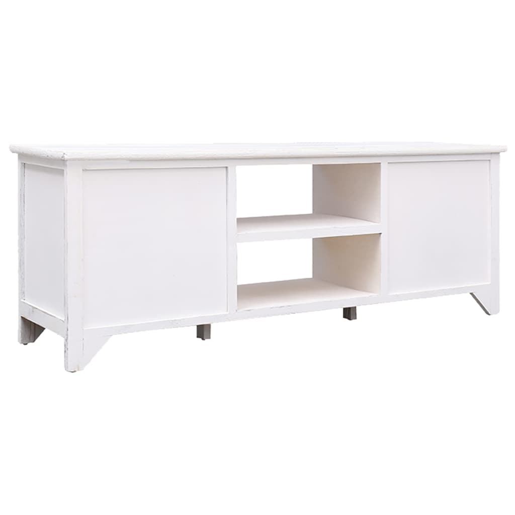 Mobile Porta TV Bianco Anticato 108x30x40 cm Legno di Paulownia