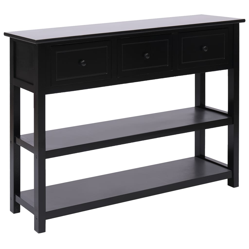 Credenza Nera 108x30x76 cm Legno Massello di Paulownia