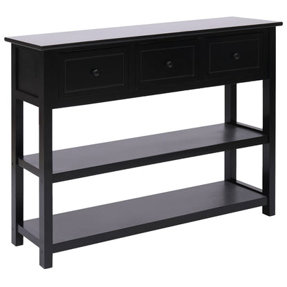 Credenza Nera 108x30x76 cm Legno Massello di Paulownia