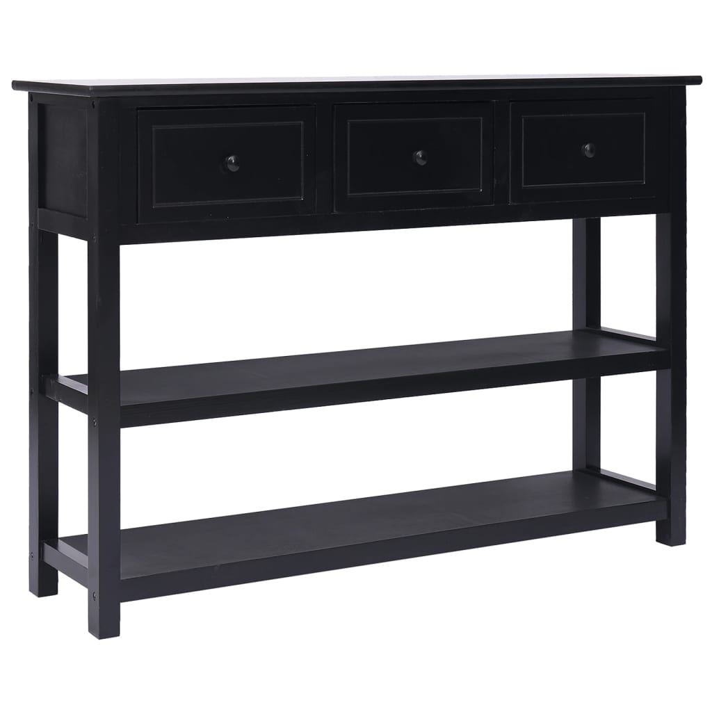 Credenza Nera 108x30x76 cm Legno Massello di Paulownia