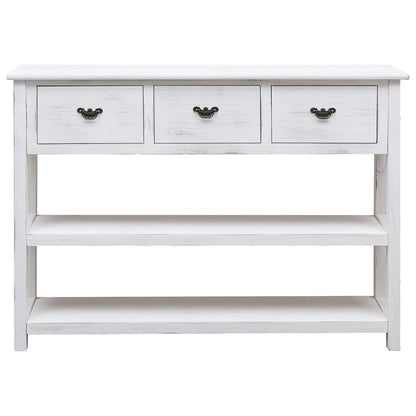 Credenza Bianco Antico 108x30x76 cm Legno Massello di Paulonia