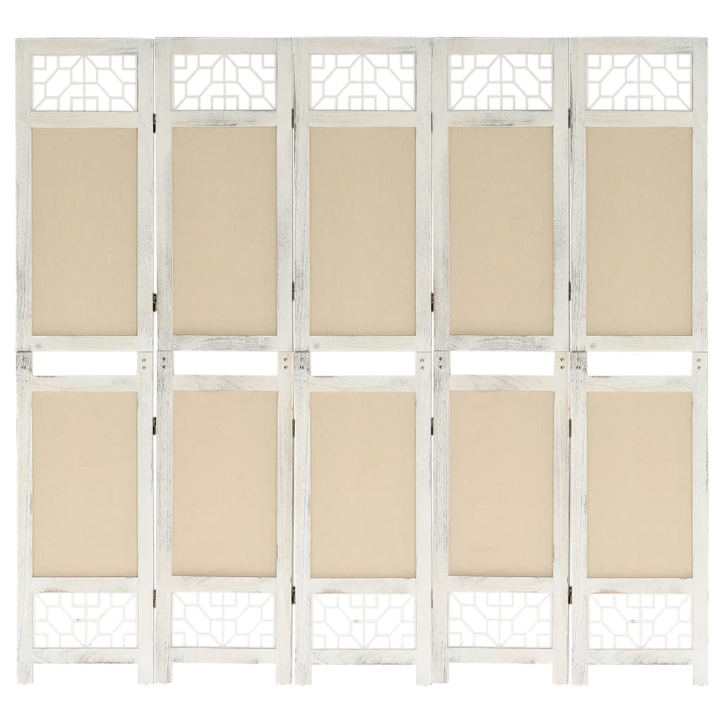 Divisorio a 5 Pannelli Crema 175x165 cm in Tessuto