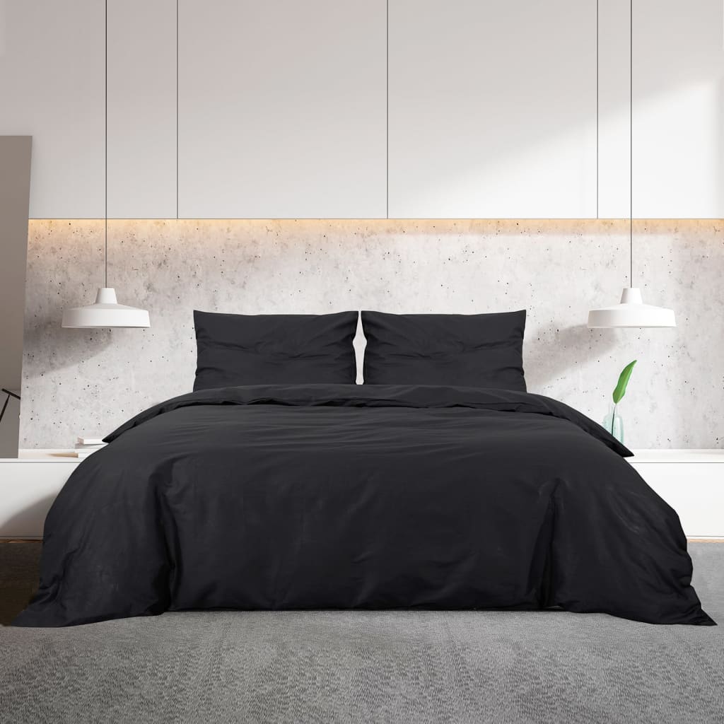 Set Copripiumino Nero 260x240 cm in Microfibra Leggera