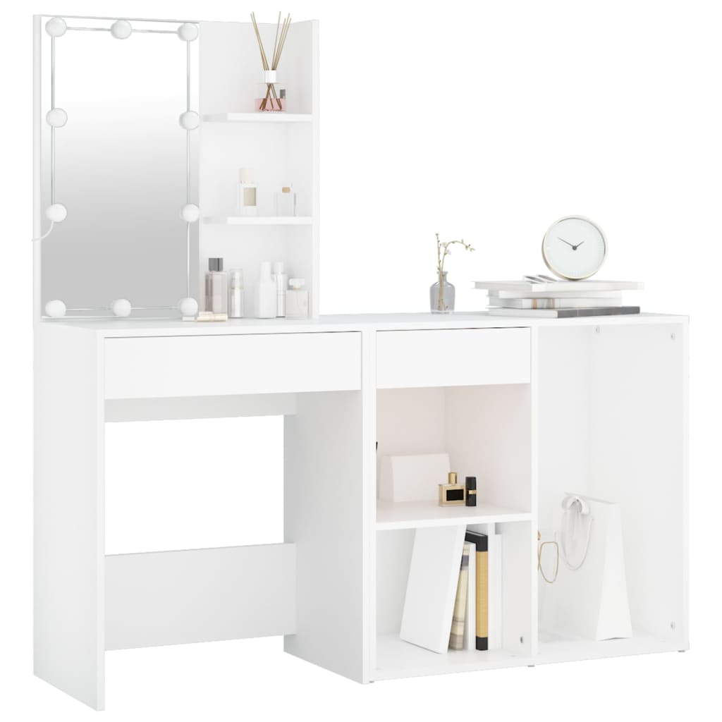 Toeletta con LED e Armadietto Bianco in Legno Multistrato