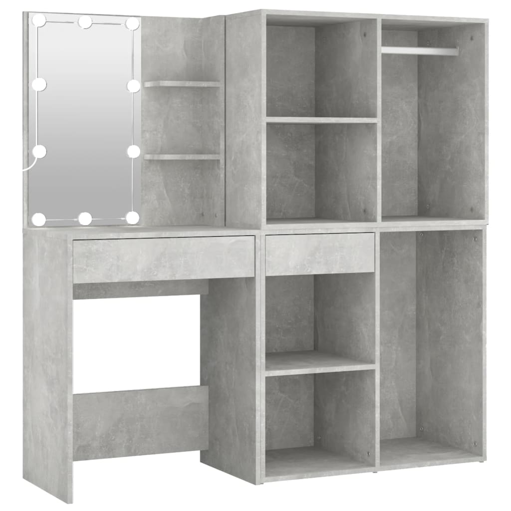 Toeletta LED con 2 Armadietti Legno Multistrato Grigio Cemento